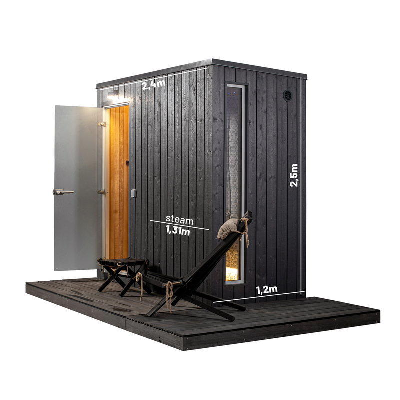 KUUT sauna with steam room dimensions diagram