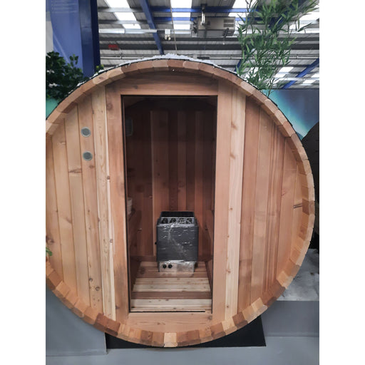 Fonteyn Rustic 4ft red cedar barrel sauna, front view