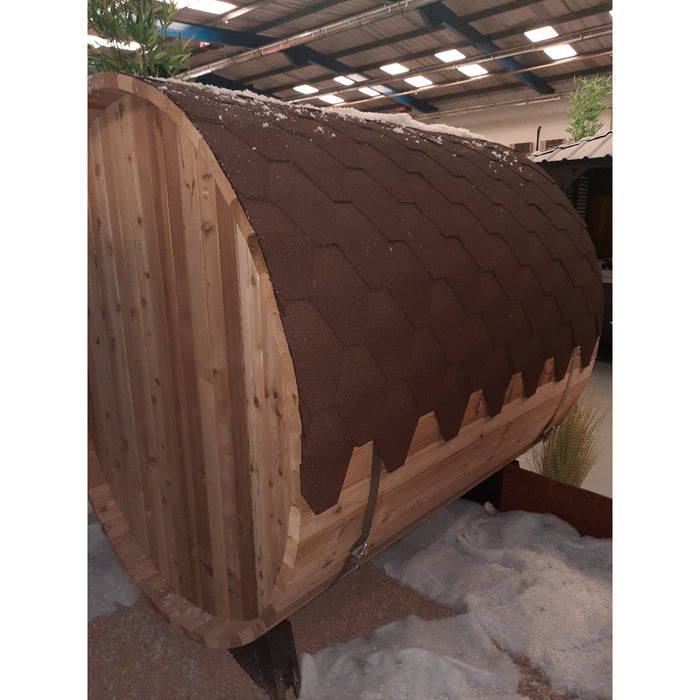 Fonteyn Rustic 6ft barrel sauna, exterior cedar wood finish