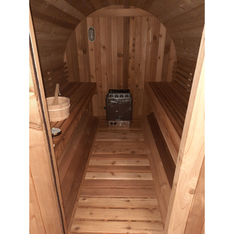 Fonteyn Rustic 8ft barrel sauna interior seating
