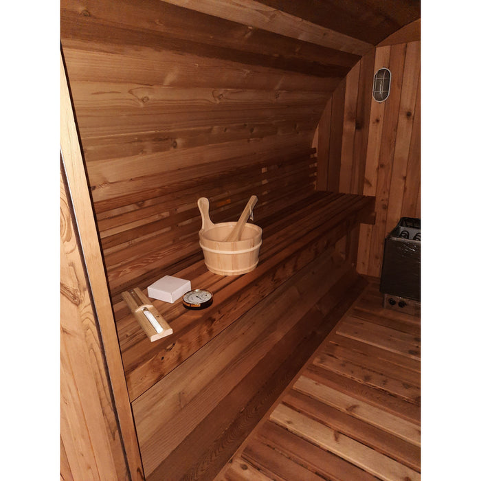 Fonteyn Rustic 8ft barrel sauna, exterior cedar wood finish