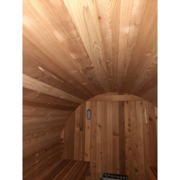 Fonteyn Rustic 8ft barrel sauna, angled view