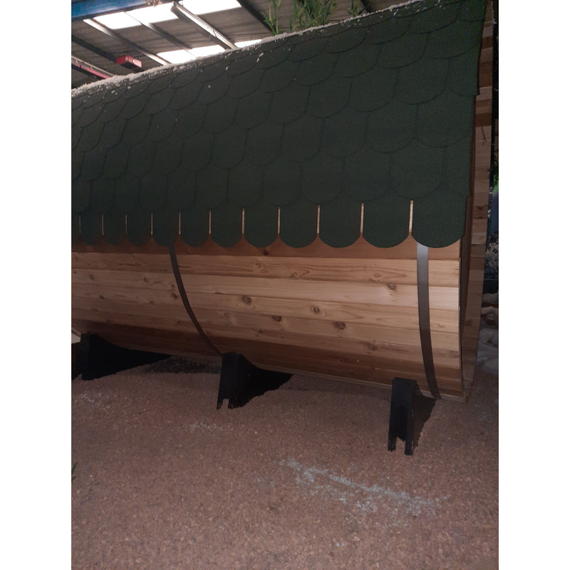 Fonteyn Rustic 8ft barrel sauna, rear view