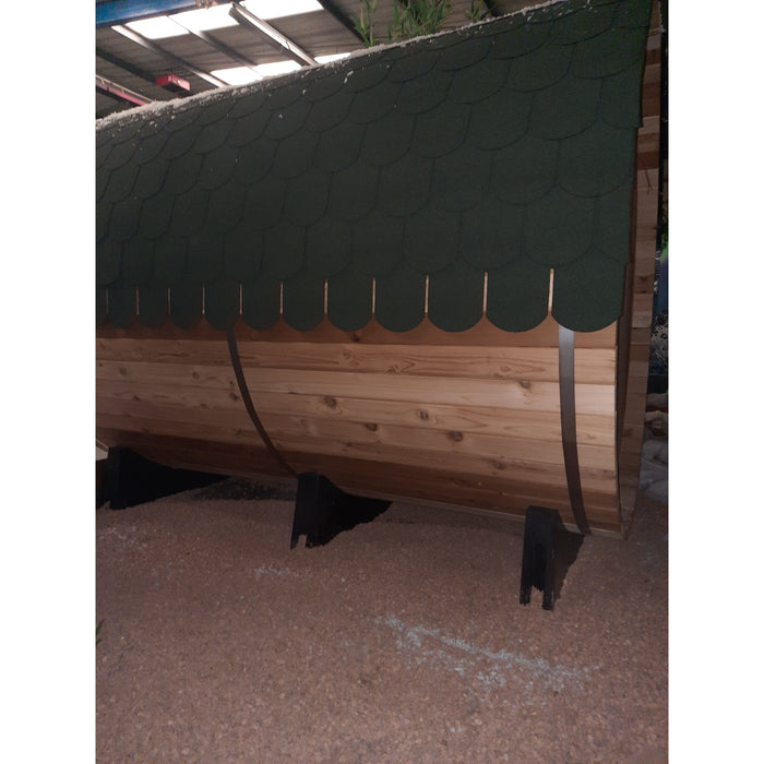 Fonteyn Rustic 8ft barrel sauna, rear view