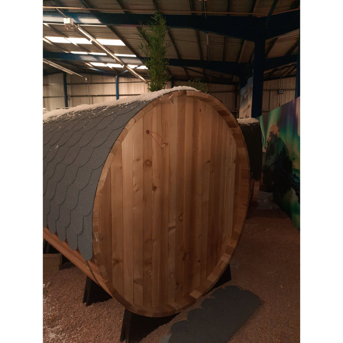 Fonteyn Rustic 7+1ft barrel sauna, rear view