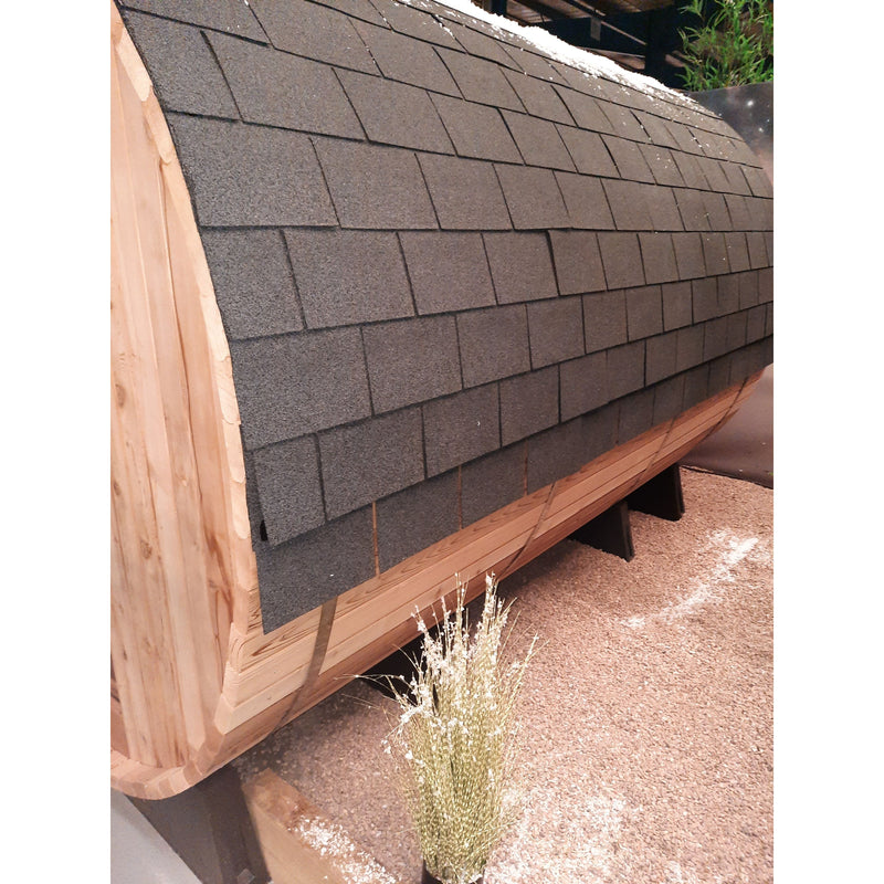 Fonteyn Grandview barrel sauna, rear view