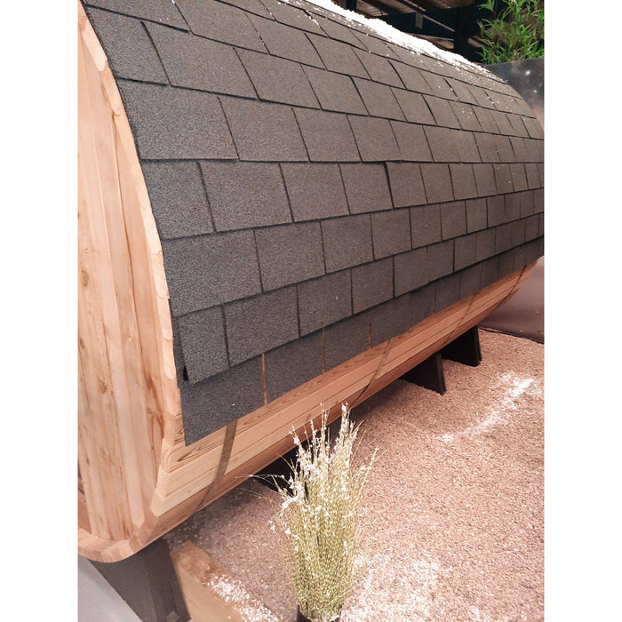 Fonteyn Grandview barrel sauna, rear view