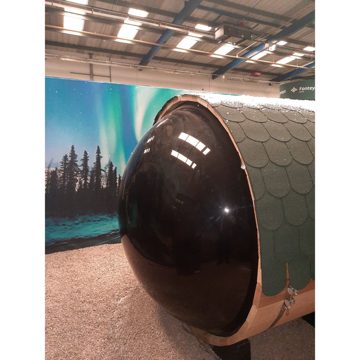 Fonteyn Panorama 2400 red cedar barrel sauna 6 person, front view