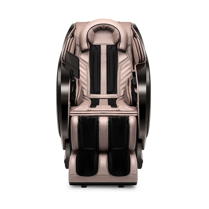Sasaki 10 Series Royal Queen 5D massage chair in black/beige, angled view