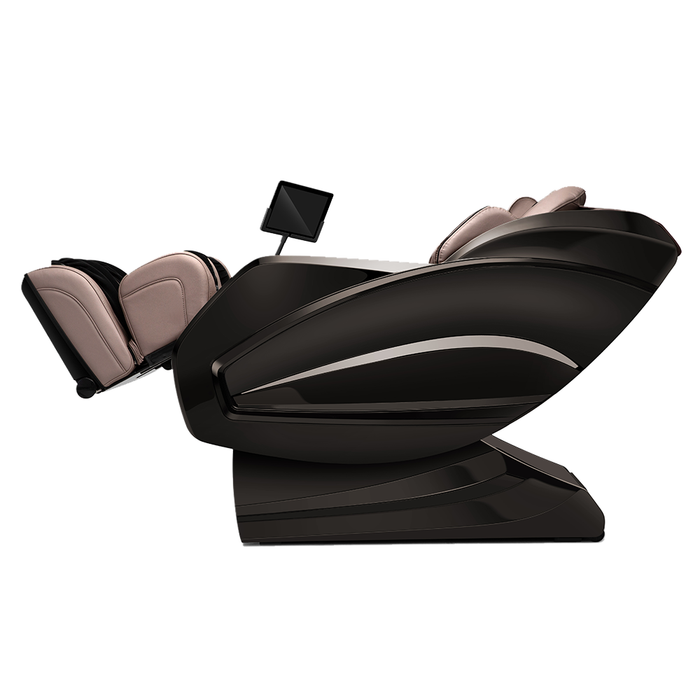 Sasaki 10 Series Royal Queen 5D massage chair in black/beige, reclined position
