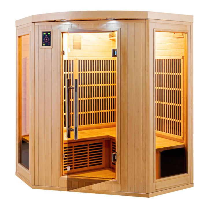 Apollon 4 person infrared sauna interior with bench seating