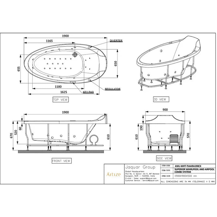 Artize Tiaara Whirlpool bathtub interior with headrests