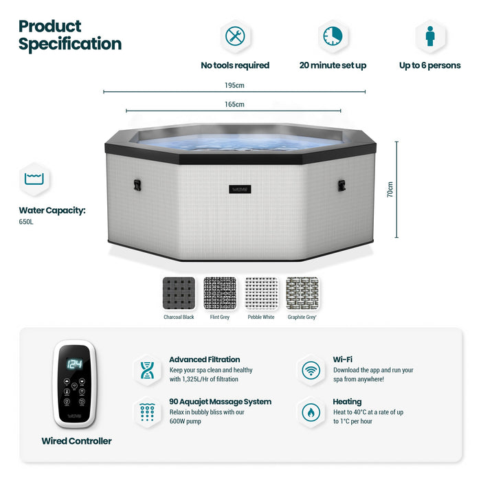 Wave Como 6 Person hot tub product specification diagram
