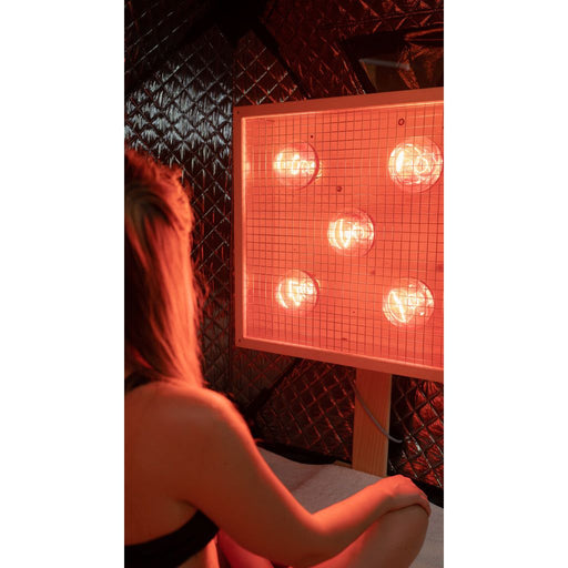 Prasanna infrared sauna pod, angled view