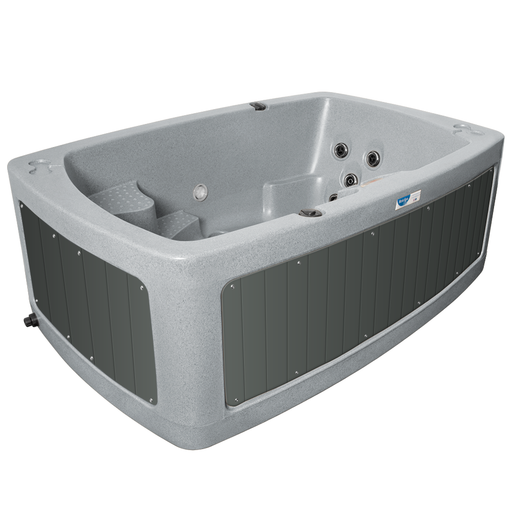 RotoSpa DuoSpa S240 2 person hot tub in light grey with grey panels, front view