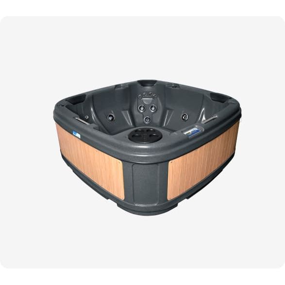 RotoSpa DuraSpa S160 hot tub in dark grey with teak panels