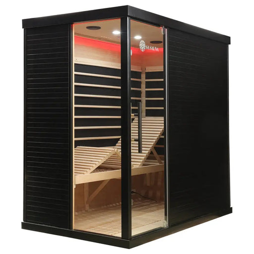 Miracle premium Infrared sauna with black exterior and wooden interior 