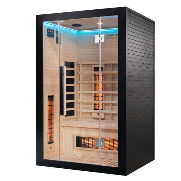 uk lux 2 person Infrared sauna with wooden interior and black exterior 