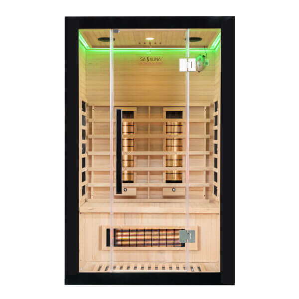 miracle sauna uk lux Infrared sauna with wooden interior and green light