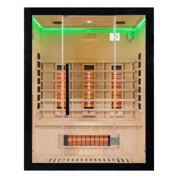 Uk lux 3 person Infrared sauna with wooden design and visible green lights