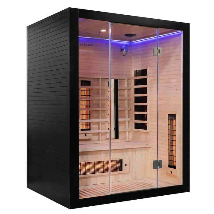 UK lux 3 person far Infrared sauna with black exterior and glass door