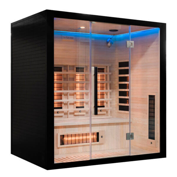 4 person miracle indoor sauna with wooden interior and black exterior