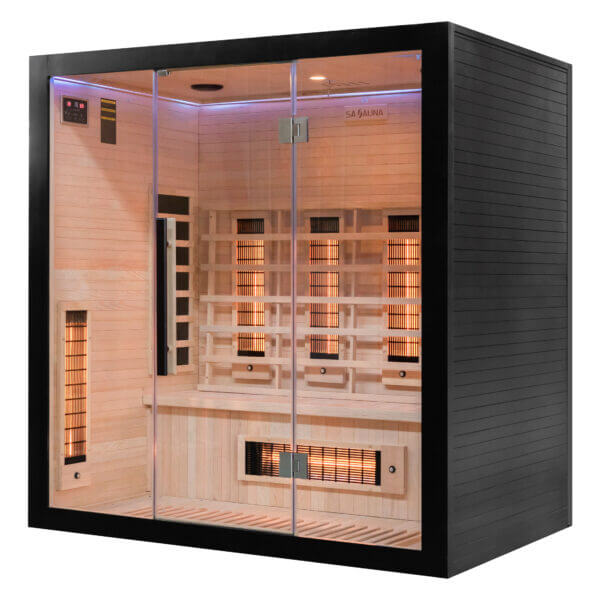 uk lux 4 person Infrared sauna with wooden interior and black exterior