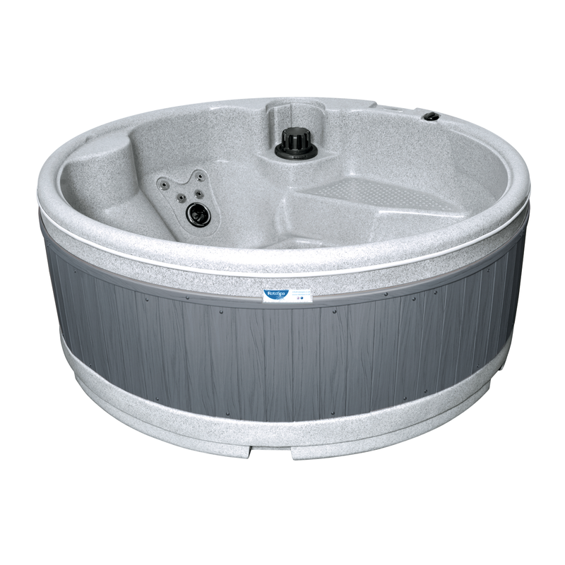 RotoSpa Orbis Round hot tub in light grey with grey panels