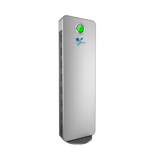 Air purifier with a green light on a white background