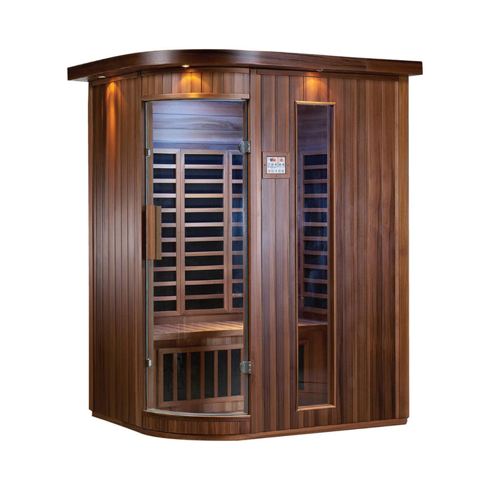 Artize Aura infrared sauna 2-3 seater with cedar wood finish, front view