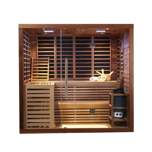 Artize Luxury Bio Sauna 6-8 seater with cedar wood finish, front view