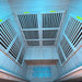 Insignia KY004 sauna interior, blue lighting high angle