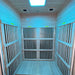 Insignia KY004 sauna interior, blue lighting mid angle