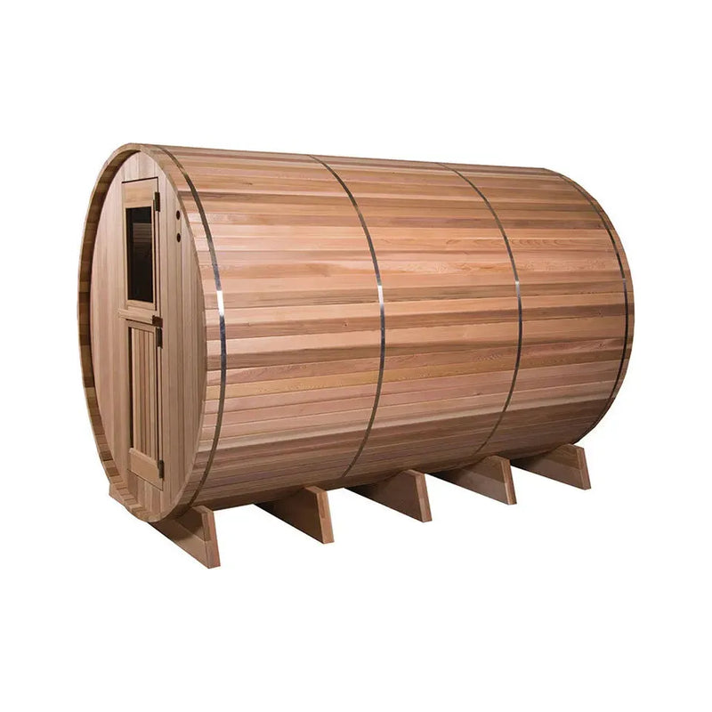 Fonteyn Grandview 8 person barrel sauna, outdoor installation