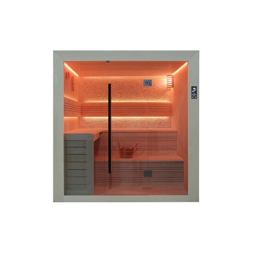 Fonteyn Luxor 220 white stone 4 person indoor sauna, front view
