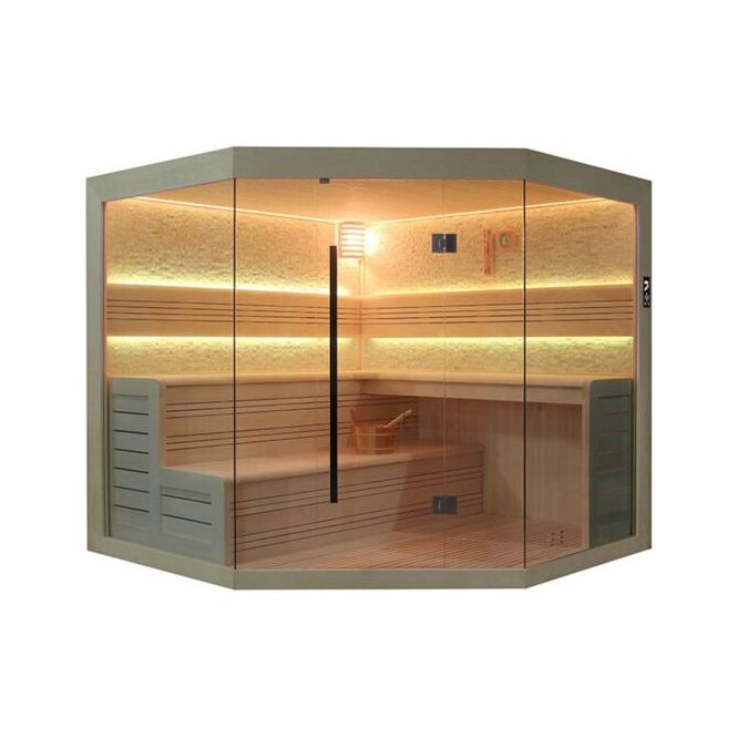 Fonteyn Marriott 220 white stone 6 person indoor sauna, front view