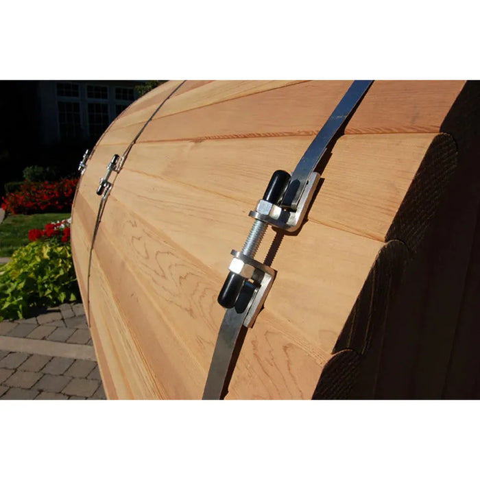 Fonteyn Grandview barrel sauna interior detail close-up