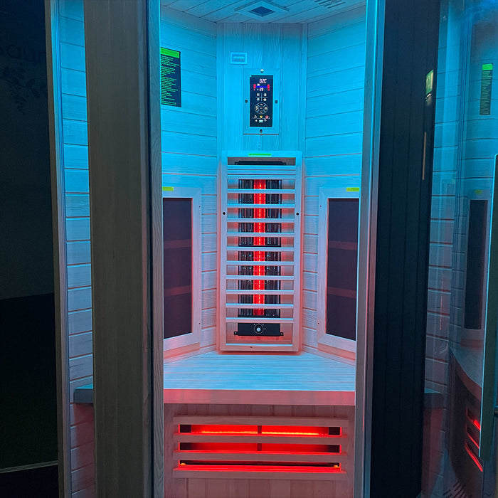 Insignia KY003 sauna entrance with blue LED lighting