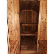 Fonteyn Grandview barrel sauna, angled view