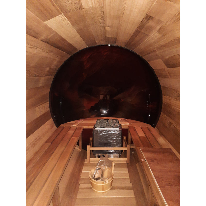 Fonteyn Panorama 2400 barrel sauna interior seating