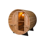 Fonteyn Rustic 7+1ft barrel sauna, outdoor installation