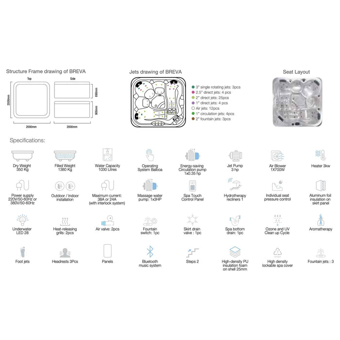 Jaquar Breva 5 seater hot tub spa, exterior view