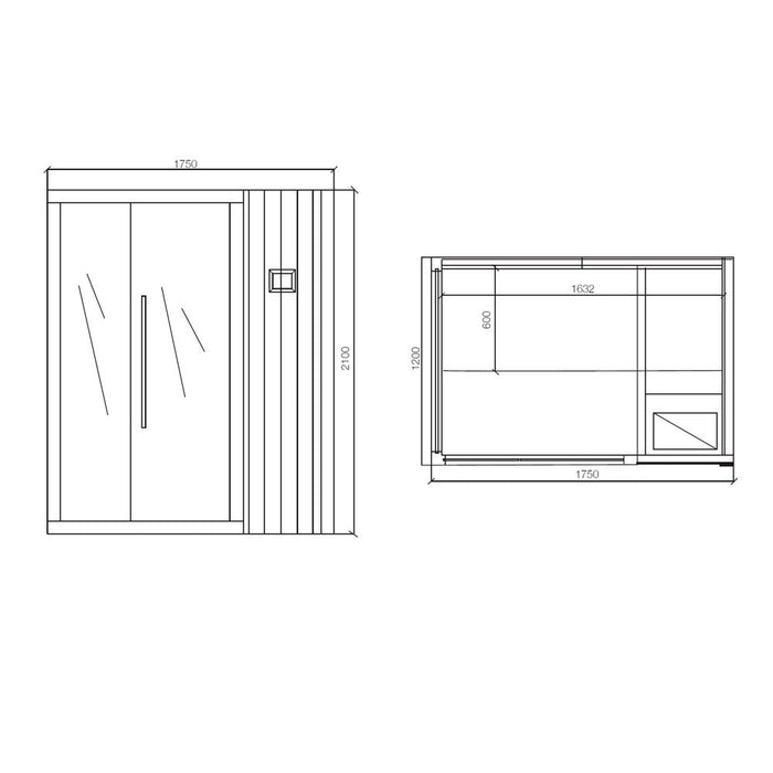 Jaquar Kubix sauna dimensions diagram