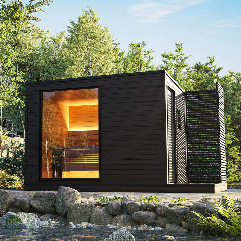 KUUT electric sauna, garden setting