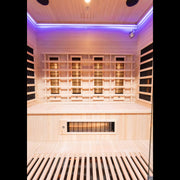 4 person Infrared sauna with wooden interior and LED lighting