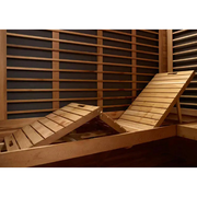 Wooden sauna chair inside the 4 person miracle sauna premium.