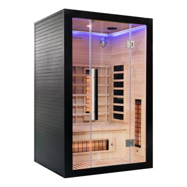 black frame 2 person uk lux Infrared sauna with glass door