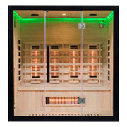 uk lux 4 person Infrared sauna with wooden interior and glowing lights