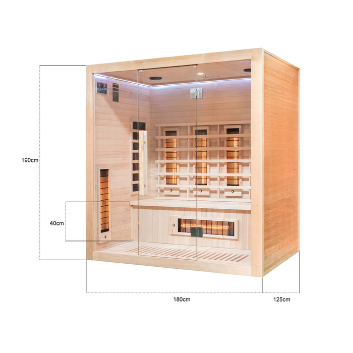miracle sauna 4 person far infrared sauna with dimensions labelled 