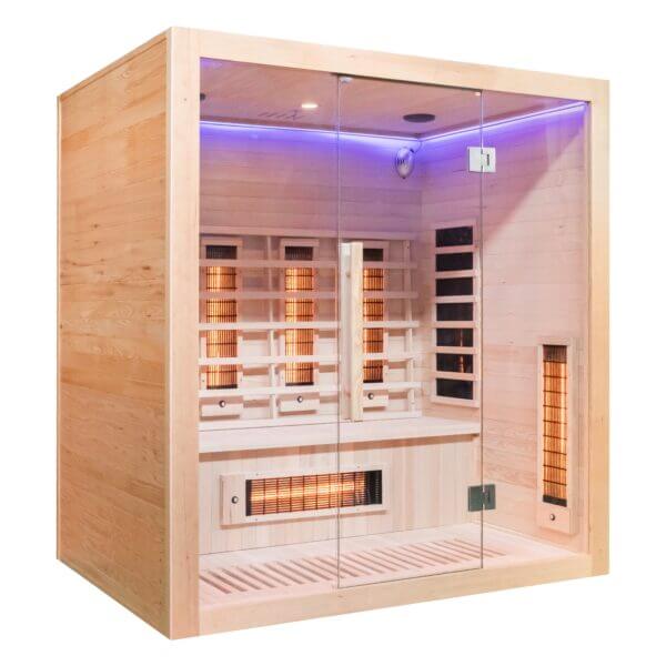miracle 4 person far Infrared sauna with wooden interior and glass walls 